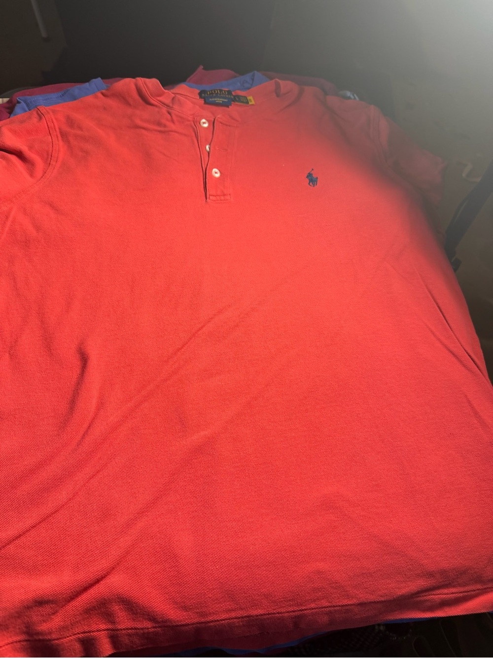 Ralph Lauren Red Henley Polo with Navy Pony